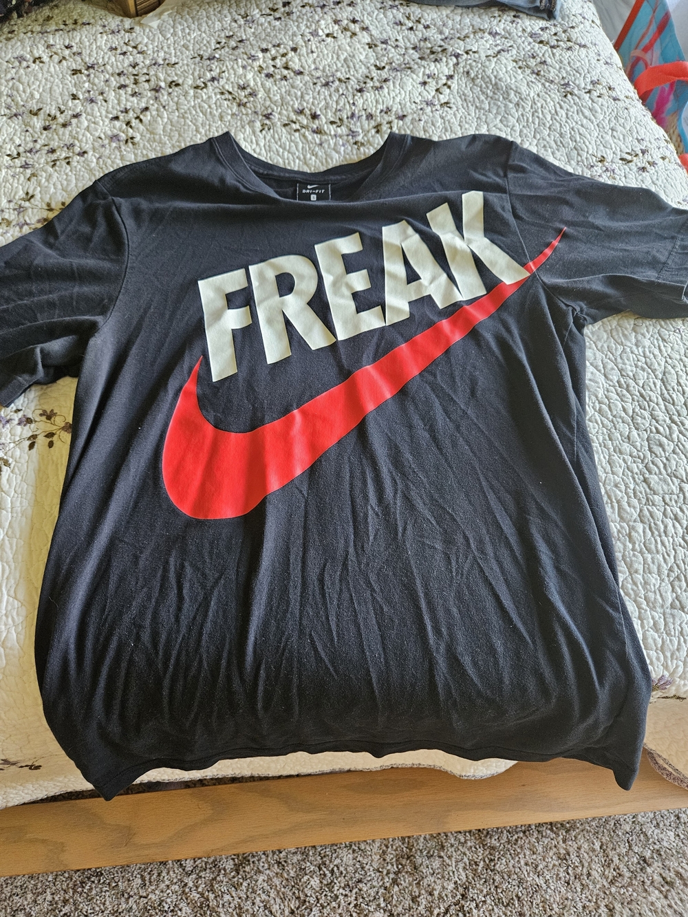 Nike Black Short-Sleeve 'FREAK' Graphic Tee with Red Swoosh